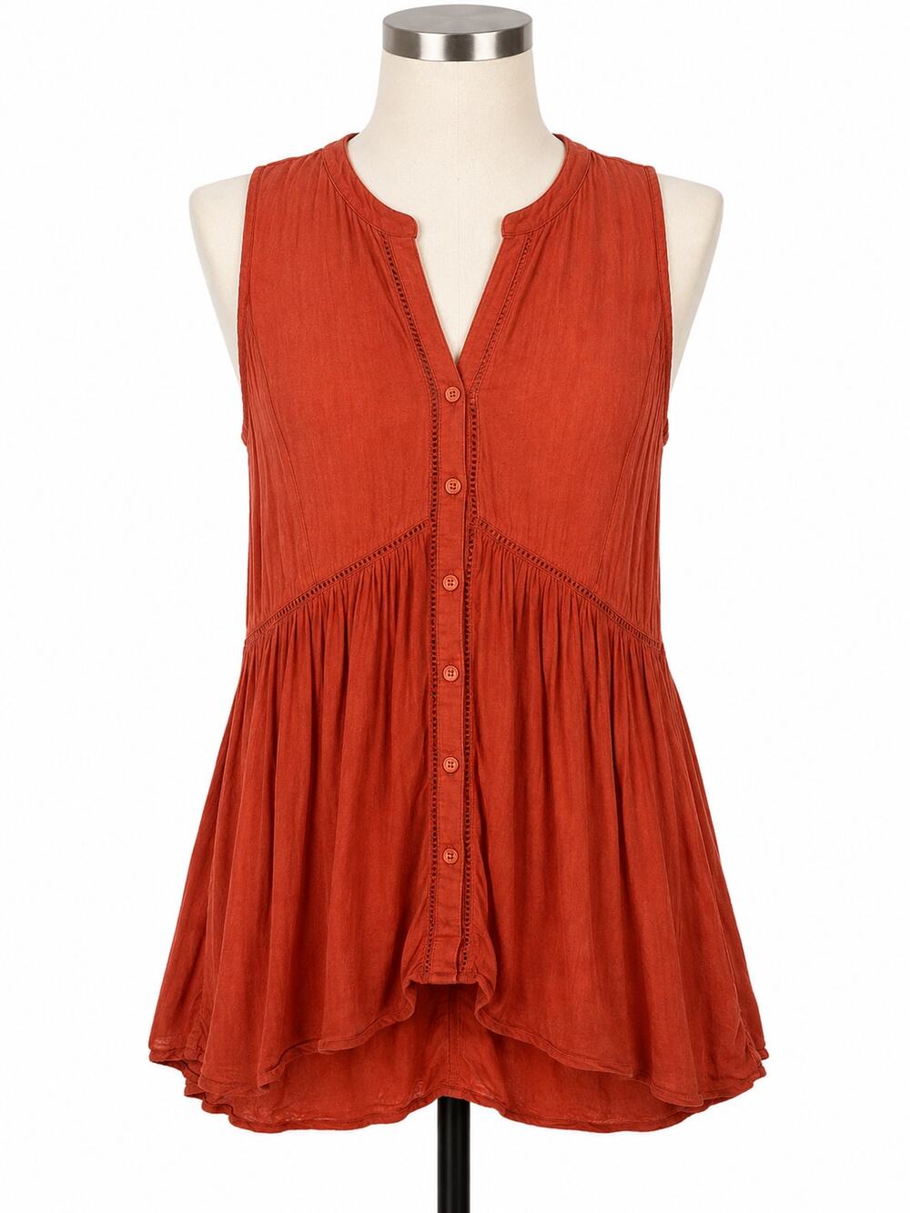 Anthropologie NIA Rust Orange Button Front Boho Tunic Top - Size XS
